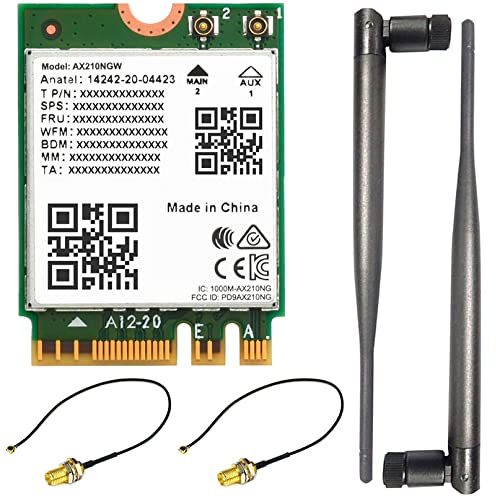 Wireless AX210 NIC, Gigabit Tri-Band Wi-Fi 6E, 802.11AX Standard, Bluetooth 5.2, AX210 NGW WiFi Card, MU-MIMO NGFF (M.2 A/E Key) Interface,Support Linux, Windows 10/8.1/8/7