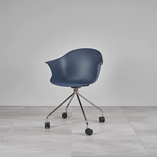 NOÉ Stuhl mit Chromgestell und Rollen | 3 Farbe Dunkelblau