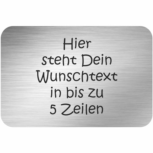 INDIGOS UG - Namensschild - 5 Zeilen Text - 100x50 mm Aluverbundplatte Edelstahllook 3 mm - individuell personalisiert mit Wunschtext, Namen, Familienname, Firma - Briefkasten - Haustür