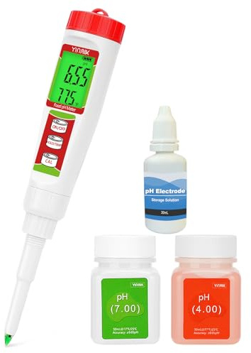 YINMIK Food pH Meter Digital pH Meters with Calibration Solution pH Level Tester for Fermentation pH Food Meter for Dough Sushi Rice Fermenting Sausage Kombucha Meat Soap Cheese Cosmetic and Water