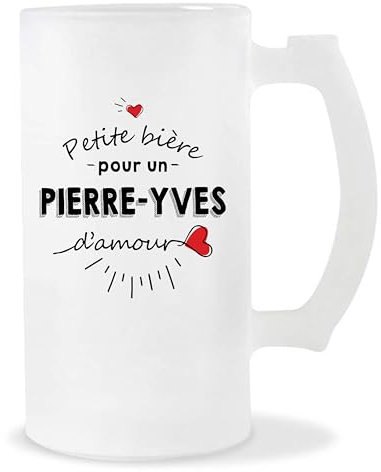 Planetee Chope Pierre-Yves Petite bière d'amour | Idée Verre à bière Pinte Anniversaire Cadeau Apéro Noël Secret Santa Fête des Pères Humour