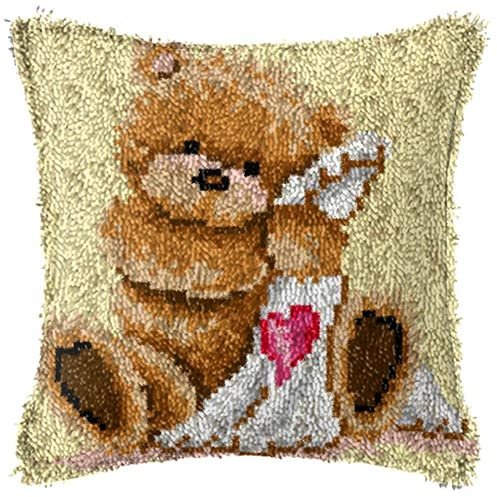 MIDUNU Knüpfhaken-Set Zum Selbermachen, Kissenbezug, Handarbeit, Weich, Einfache Stickerei, DIY-Set Für Kinder Und Erwachsene, Teddy-Hund (43 X 43 cm)