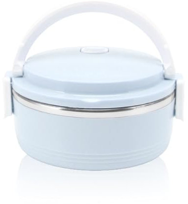 Contenitore Per Alimenti Coibentato, Lunch Box Termico Portatile Per Cibi Caldi Lunch Box Rotondo in Acciaio Inossidabile Contenitori Per Il Pranzo Per Adulti Bento Box(Blu)