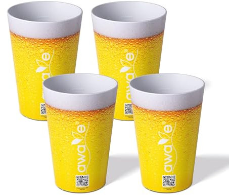 AWAVE Trinkbecher Set 4-teilig aus rPET, 500 ml, mit Eichstrich, Stapelbar, Mehrweg Wiederverwendbar Recycelbar Robust Bruchsicher Spülmaschinengeeignet, Bierglas Mehrwegbecher Partybecher
