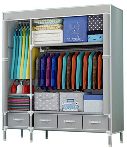 LAMEDOAT Stoff-Kleiderschrank, tragbarer Kleiderschrank mit Hängegestell, Faltbarer Kleiderschrank, Aufbewahrungs-Organizer, Stoffschrank, Kleidungsstück-Organizer, einfacher Kleiderschrank, grau