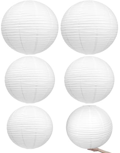 6 PCS Paper Lanterns, Paper Lampshades for Ceiling Lights, Wedding Decorations, Party Props Supplies (White, 3 Sizes)