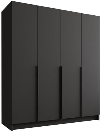 Mirjan24 Kleiderschrank mit Einlegeböden und Kleiderstange Salkor I, Vielseitiger Drehtürenschrank, Elegantes Kleiderschrank 4-türig (Schwarz)