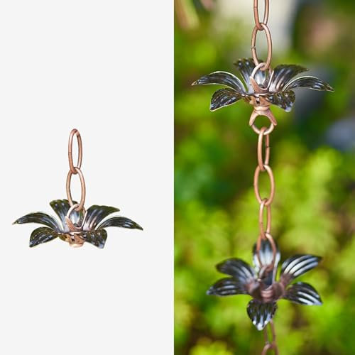 UrbanUp Catene da Pioggia Decorazione Esterna Catena Pluviale, Catena Regolabile Acqua di Giglio, Catena Unica a Forma di Fiore per Drenaggio Grondaie e Pluviale Sostitutivo(3 m (9.8ft))