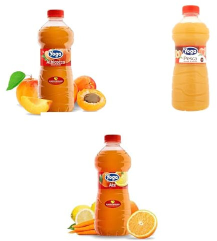 Yoga, Mix di 3 Bottiglie da 1L di Succo di Frutta, Albicocca, Pesca, Ace
