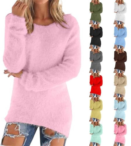 Fleece Sweatshirts for Women Clearance Warm Solid Color Long Sleeve Winter Jumpers Casual Stretch Crewneck Tunic Tops Ladies Soft Cozy Plush Pullover Sweatshirt Outdoor Baggy Blouse