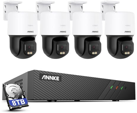 ANNKE 3K PT POE - Telecamera di sorveglianza per esterni, 4 telecamere IP con visione notturna a colori F.10 ore, rotazione di 340°, inclinazione di 110°, audio a 2 vie, allarme di movimento, accesso