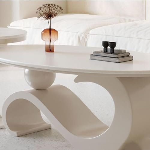 Xiongting Wohnzimmertisch, Luxuriöser Couchtisch mit Marmorplatte und goldenem Metallbügel, Ovaler Mitteltisch, Modernes Design, Elegantes Styling, Leicht zu reinigen(White,100cm)