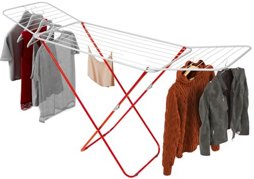 Mundo Home Tendedero Plegable Extensible 18m - Tenderetes de Ropa Plegables de Secado Rápido - Sisi Tendedero Plegable Hogar - Tendedero Secador de Ropa con Alas - Tenderete Extensible (Rojo)