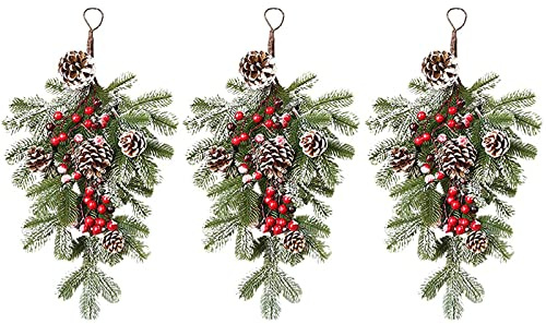 Generic Preserved Boxwood Wreaths for Front Door Door Christmas Ornaments Winter Berries Artificial Faux Red Holiday Rattan Garland Cones For Front Teardrop Frosted Hanging Small Christmas (Green, On