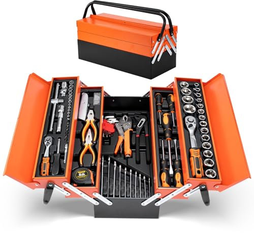 Weikeisa 85 Piece Large Hand Tool Socket Wrench Set with Metal Tool Box for Home Machine Auto Repair