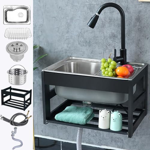 Lavandino A Parete In Acciaio Inox, Lavello Da Cucina, Stazione Lavamani Portatile, Lavabo A Parete, Lavello Commerciale Per Esterni Con Rubinetto Per Acqua Calda E,Hotandcoldfaucet