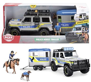 Dickie Toys - Police Horse Trailer (40 cm) - Mercedes-Benz G 500 4x4 Polizei-Auto mit Pferdeanhänger, Figur, Pferd & Hund, Spielzeug-Set für Kinder ab 3 Jahre inkl. Licht, Sound & Batterien