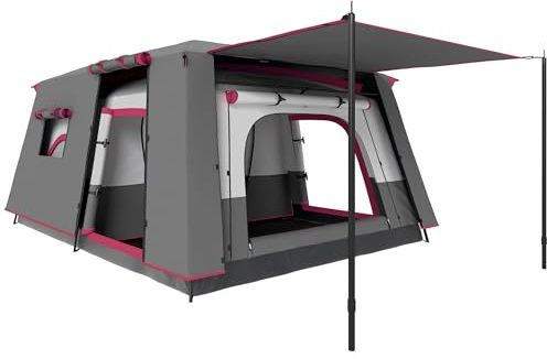 Outsunny Familienzelt für 4-6 Personen Tunnel Campingzelt mit 2 Räumen Veranda Wasserdicht 3000 mm Anti-UV für Angeln und Wandern Rot