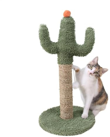 Ruwshuuk Cat Scratching Post,Green Cactus Scratching Post - Natural Sisal Pole with Interactive Ball, Stable Kitten Scratch Poles for All Indoor Kittens