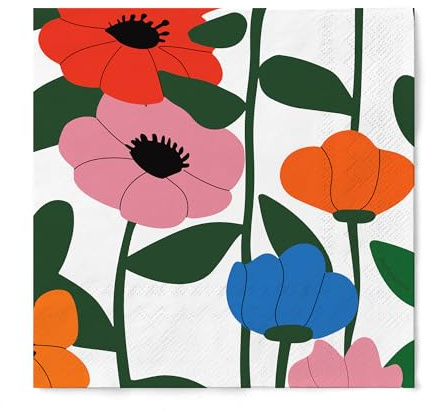 JoyfulArtink Designer-Papierservietten,Cocktail-Servietten, für Mittagessen, Dinner-Partys (Kräftige Blüte (33 x 33 cm entfaltet), 20 Stück Lunchservietten)