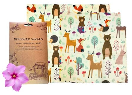 BIO Bienenwachstücher im 3er Set – Plastikfreie & nachhaltige Lebensmittelverpackung | Umweltfreundliches Wachspapier ideal für Frischhaltefolien-Alternative (Tiermuster)