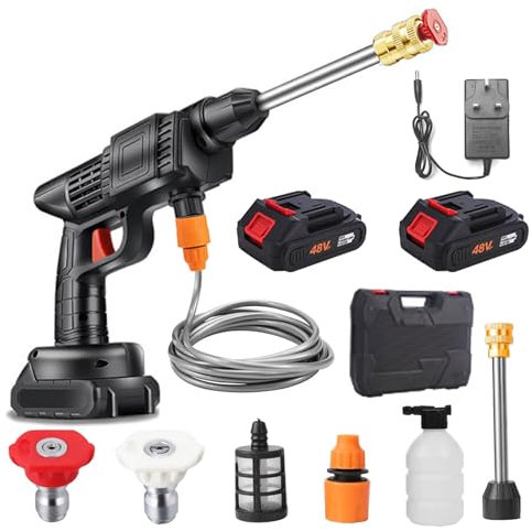 300W Cordless Pressure Washer, 12V Portable Battery Power Washer with 2 Battery, Pressure Spray Water Gun with Accessories Kit, Jet Washers for Car, Fence, Floor Cleaning, garden