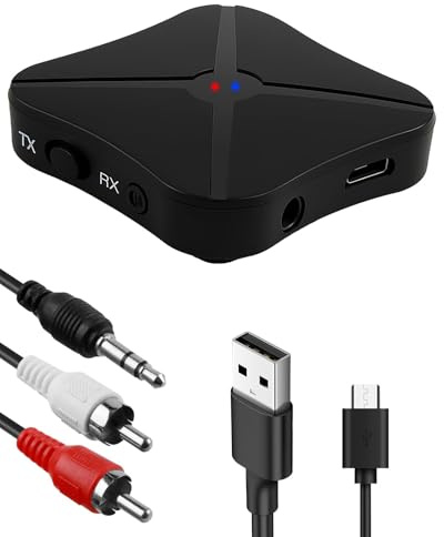 Bluetooth 5.0 Audio Transmitter and Receiver, Aux Blue tooth Adapter, 2 in 1 Wireless Bluetooth Audio Adapter Compatible with PC, TV, Headphones, Soundbar, Car TV, MP3, Home Stereo System, Speakers