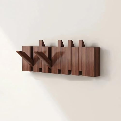 Buchenholz Wandgarderobe mit Klappbarem Klaviertasten-Haken, Wandhaken | Versteckte Hakenkonstruktion, Vielseitige Aufhängung, für Eingangsbereich, Schrank, Schlafzimmer(Brown,6 hooks)