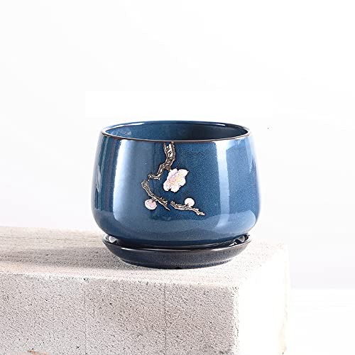 Pot de fleurs rond vintage en céramique pour plantes grasses d'intérieur et d'extérieur, parfait pour cactus et plantes grasses, décoration d'intérieur et de jardin