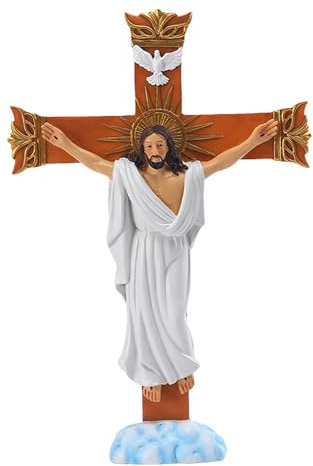 Générique Osterharzkreuz – stehendes Kruzifix, Jesus-Statue | Heiliger Christian Dekoration, detaillierte Kreuzigung mit Taubensymbol, religi