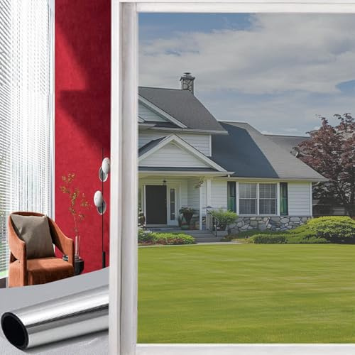Pellicola per Vetri Finestre 44 x 800 cm Protezione Privacy Protezione Solare Vetri Anti-Sole Pellicola Adesivi Statici Antiriflesso per Camera da Letto e Cucina, Argento