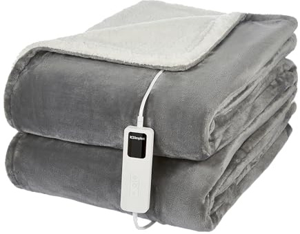 Dimplex DXHTGW - Manta de Sherpa térmica Lavable súper acogedora con Calentamiento rápido, Apagado automático, 9 ajustes de Calor, Temporizador de 9 Horas, Extra Suave, Gris y Blanco