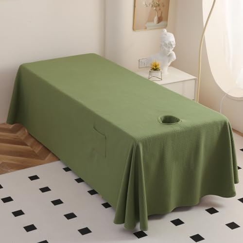 Surwin Drap pour Table de Massage avec Trou, Housse Table de Soin Esthetique Doux Lavable Drap Housse de Protection en Éponge pour Lit de Massage pour Esthetique, SPA (80x190cm,Vert)