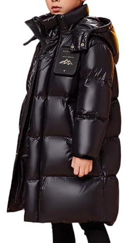 OBiQuzz Giacca trapuntata per bambini: piumino caldo, giacca invernale, leggera, antivento, giacca invernale, tinta unita, con chiusura lampo, giacca classica e comoda, Nero , 170