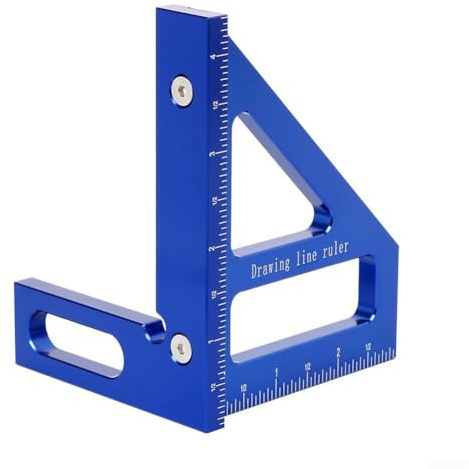Goniometro quadrato in lega di alluminio per la lavorazione del legno, strumento essenziale per misurazione/marcatura accurata, per falegnami/fai da te, misurazione a 45 gradi e 90 gradi (blu)