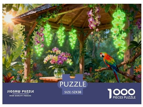Tropical Orchid Garden Pavilion Wooden Jigsaw Puzzle Waterproof 1000 Piece Puzzles for Adults Fun Challenging Games