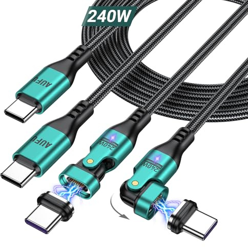 AUFU 240W Magnet Ladekabel USB C [2Stück 1,8m] 16PIN Ladekabel Magnetisch Superschnelle Aufladung Magnetisches USB C Ladekabel 48V/5A Schnelllade und Datenübertragungs für Phone 15/Samsung S22/MaBook