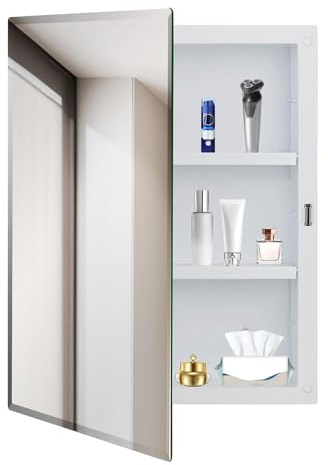 BABENET Bathroom Medicine Cabinet with Beveled Mirror,Medicine Cabinet with Storage Function,Hanging Storage Cabinet,Bathroom Mirror Cabinet,Adjustable Shelves,White (16 x 20 inch)