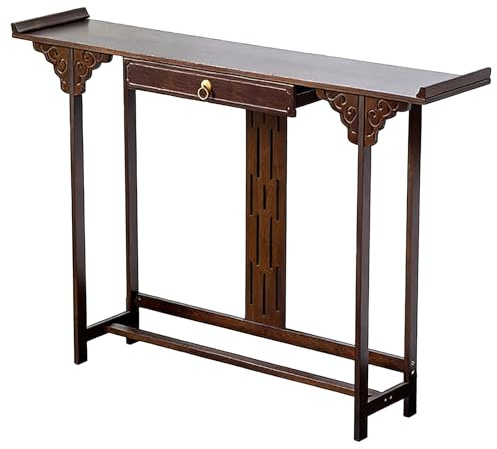Mesa Consola Recibidor de Nogal con Cajón Oculto, Mesa de Vestíbulo de Madera Maciza Tallada con Borde Elevado para La Entrada, Recibidor o Pasillo de La Sala de Estar(80x25x82cm/32x10x32in)