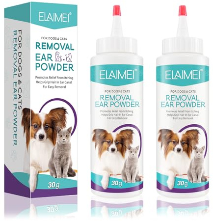 2PCS Pulizia Orecchie Cane, Polvere per la depilazione, Pulitore orecchie di cane, Polvere per Depilazione Orecchie Cani, Polvere stripping orecchie cane, Elimina Odori, Ottimo per Tutti i Cani, 30g