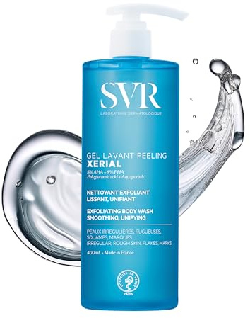 SVR XERAL Gel Lavante Esfoliante. Detergente Doccia per Pelle Secca, Rugosa, Desquamata, Cheratosi Pilaris, Peli Incarniti, Macchie Scure e Texture Non Uniforme. Lavaggio Corpo AHA, PHA, Acido