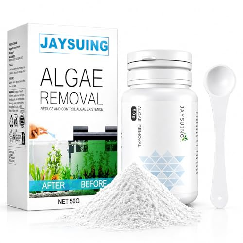 Algae Remover Fish Tank Powder 50g with Measuring Spoon, Aquarium Cleaner for Green Water, Moss Removal and Water Purification, Fish-Friendly Treatment for Freshwater and Tropical Tanks