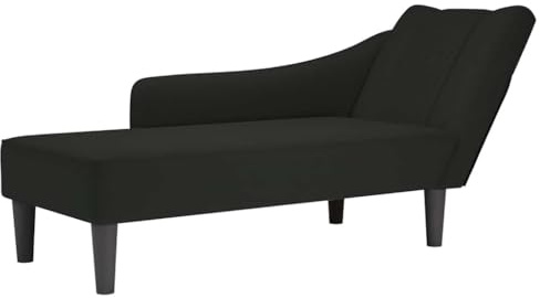 Holepyr Chaiselong med höger armstöd, svart sammet, 140 x 56 x 66 cm, bekväm loungestol för vardagsrum och sovrum, mångsidig vilstol och ottoman för en avslappnad relaxzon