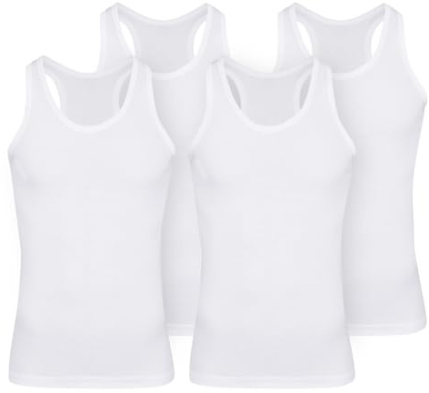Pack de 4 camisetas interiores clásicas para hombre, de algodón, para hombre, Blanco, L