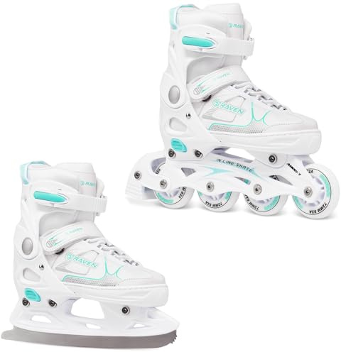 RAVEN 2in1 Schlittschuhe Inline Skates Inliner für Kinder und Erwachsene verstellbar (Spirit White/Mint, 37-40 (23,5-26cm))