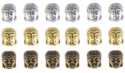 18 Stücke Buddha Kopf Charms Beads Perlen mit Groß Loch Metallperlen Zwischenperlen Dekoperlen Schmuckperlen für Schmuck