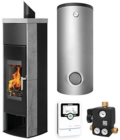 Schmitzker KS2642 Aqua wasserführender Kaminofen Speckstein Komplett-Set mit Kombispeicher 600 L