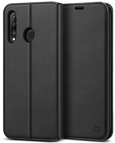 BEZ Handyhülle für Huawei P30 Lite Hülle, Premium Tasche Case Kompatibel für Huawei P30 Lite, Schutzhüllen aus Klappetui mit Kreditkartenhaltern, Ständer, Magnetverschluss, Schwarz