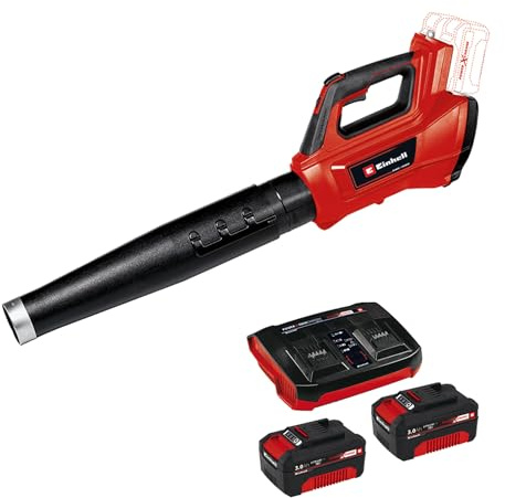 Einhell Souffleur de feuilles sans fil GE-LB 36/210 Li E-Solo Power X-Change (lithium-ion, puissance de soufflage 816 m³/h, mode turbo, tube 3 longueurs amovible) avec Twincharger et 2 Batteries 3,0Ah
