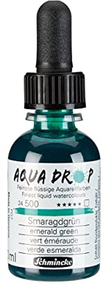 Schmincke - AQUA DROP, flüssige, pigmentbasierte Aquarellfarbe, Smaragdgrün in 30 ml-Pipettenflasche, 24500034, für Aquarellmalerei, Urban Sketching, Kalligrafie, Handlettering, lichtecht